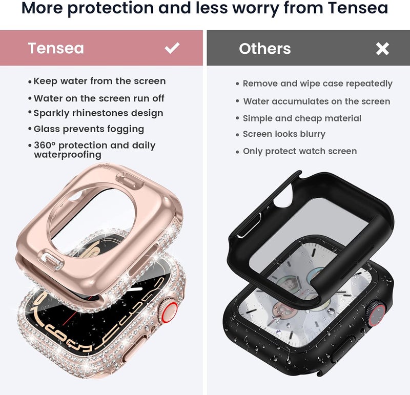 Tensea [2 in 1 for Waterproof Apple Watch Screen Protector Case 45mm Series 9/8/7 Accessories, 360 iWatch Diamond Front Bumper with Glass Film and Back Bumper, Bling Face Cover Women, 45 mm - Image 2
